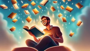 author happy because he is reading books on writing a book